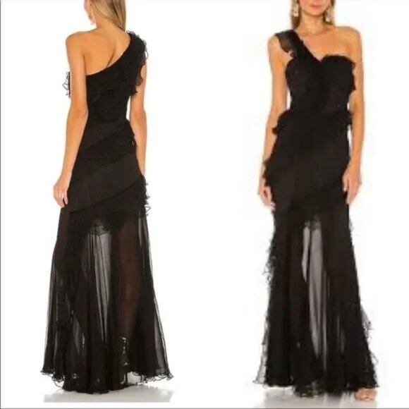 New AMUR Harlow Maxi Dress in Black Silk Sheer Formal One Shoulder Gown Size 4 - Picture 4 of 10